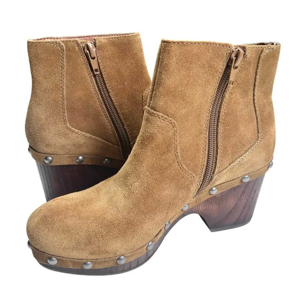 Lucky Brand | Women | Yasamin Studded Tan Suede Leather Heeled Booties | 5.5 M